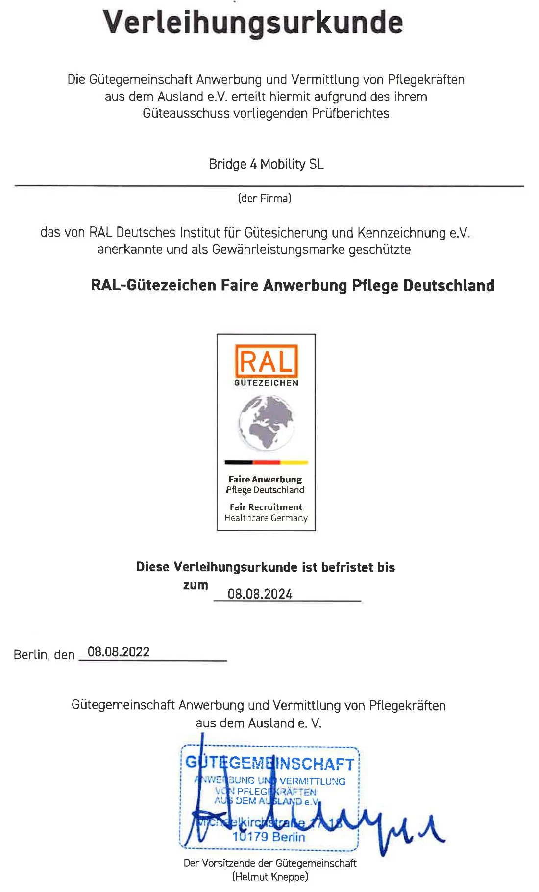 Sello de calidad RAL – Contratación justa de personal sanitario
